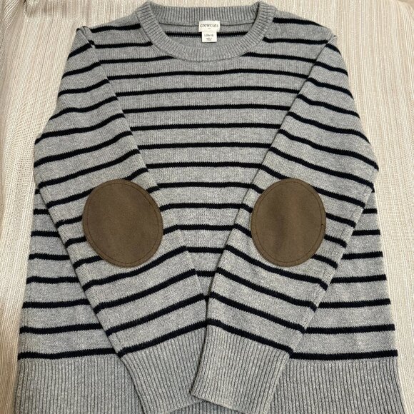 J.Crew Factory Other - J.CREW Crewcuts Elbow-Patch Crewneck Sweater, Grey Navy Stripes - Boys L (10-11)